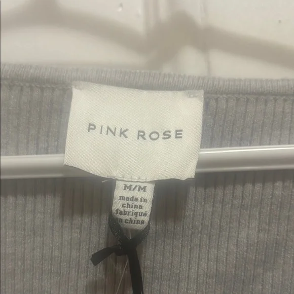 Pink Rose Gray Ribbed Top - Picture 3 of 4